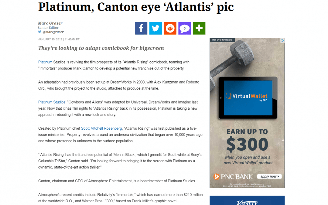 Variety: Platinum Studios to Adapt “Atlantis Rising”